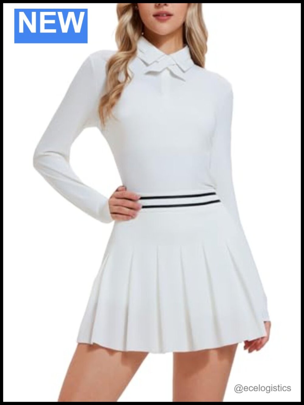 2-Piece Tennis Skirt Set Women Athletic Polo Golf Dress Pleated Skort Long